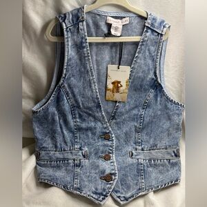 Sincerely Jules Medium Wash Denim Button Vest